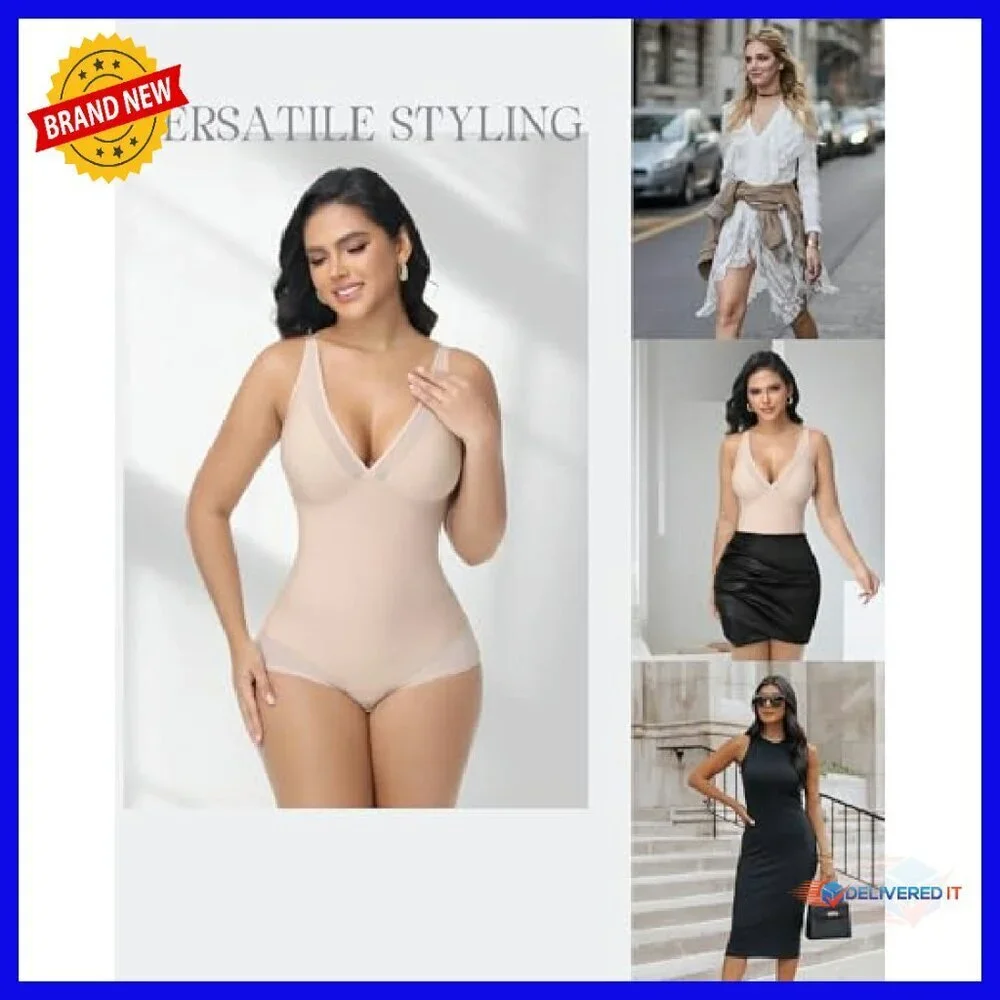 Women's Shapewear Bodysuit Tummy Control V-Neck Mesh Sheer All-Day Wear